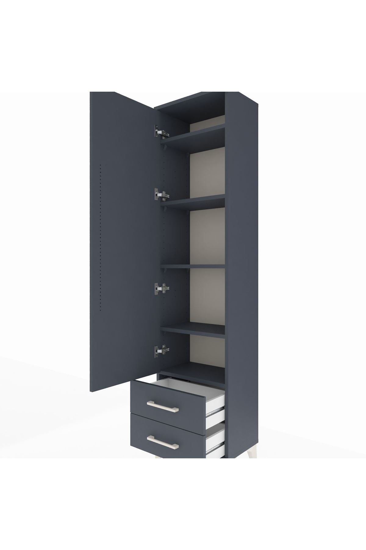 Arges Dolap 5 Raflı 2 Çekmeceli Tek Kapaklı 44x30x182 Antrasit-Antrasit