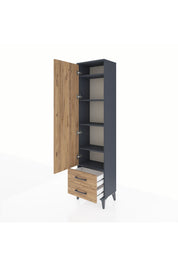 Arges Dolap 5 Raflı 2 Çekmeceli Tek Kapaklı 44x30x182 Antrasit-Çam