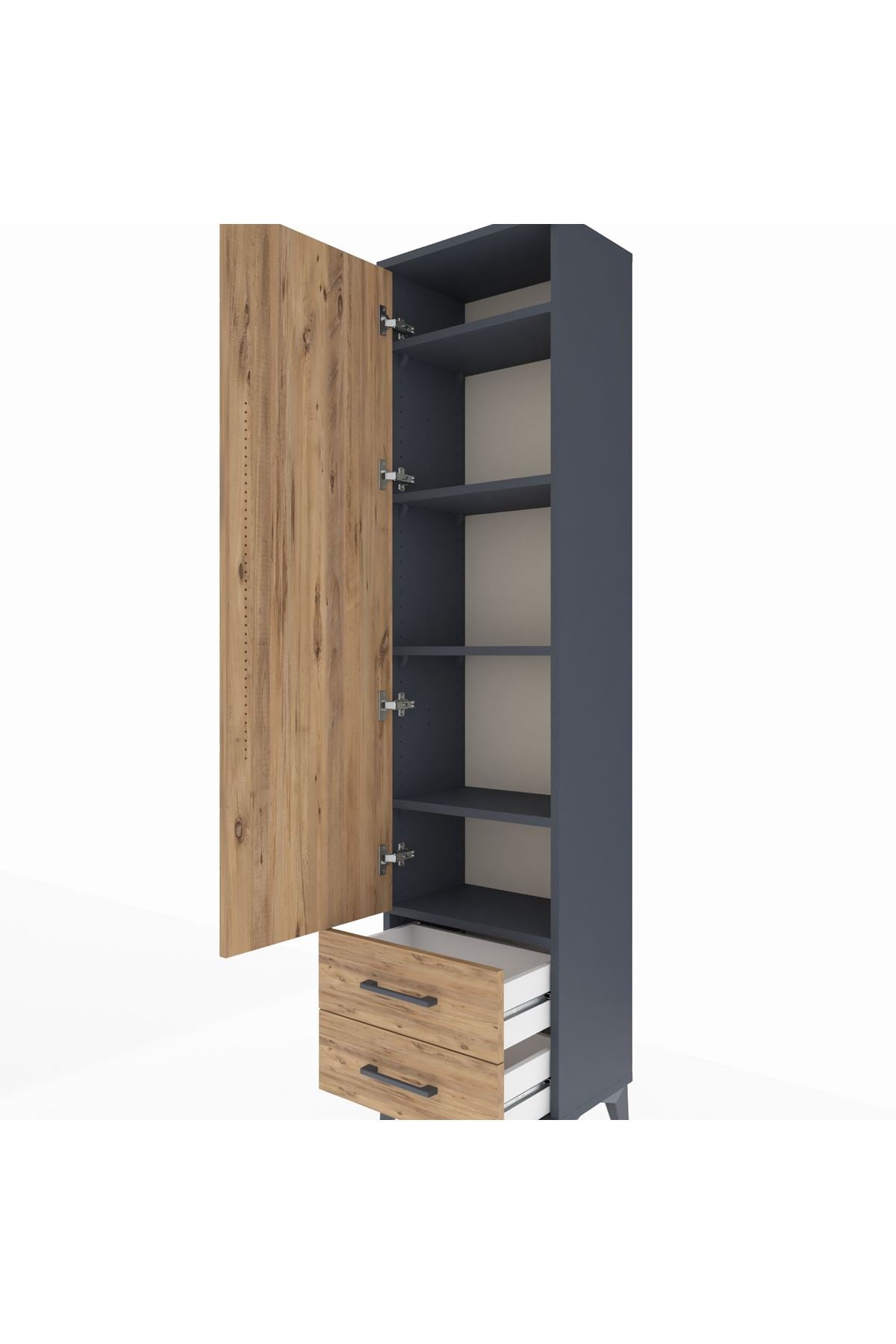 Arges Dolap 5 Raflı 2 Çekmeceli Tek Kapaklı 44x30x182 Antrasit-Çam