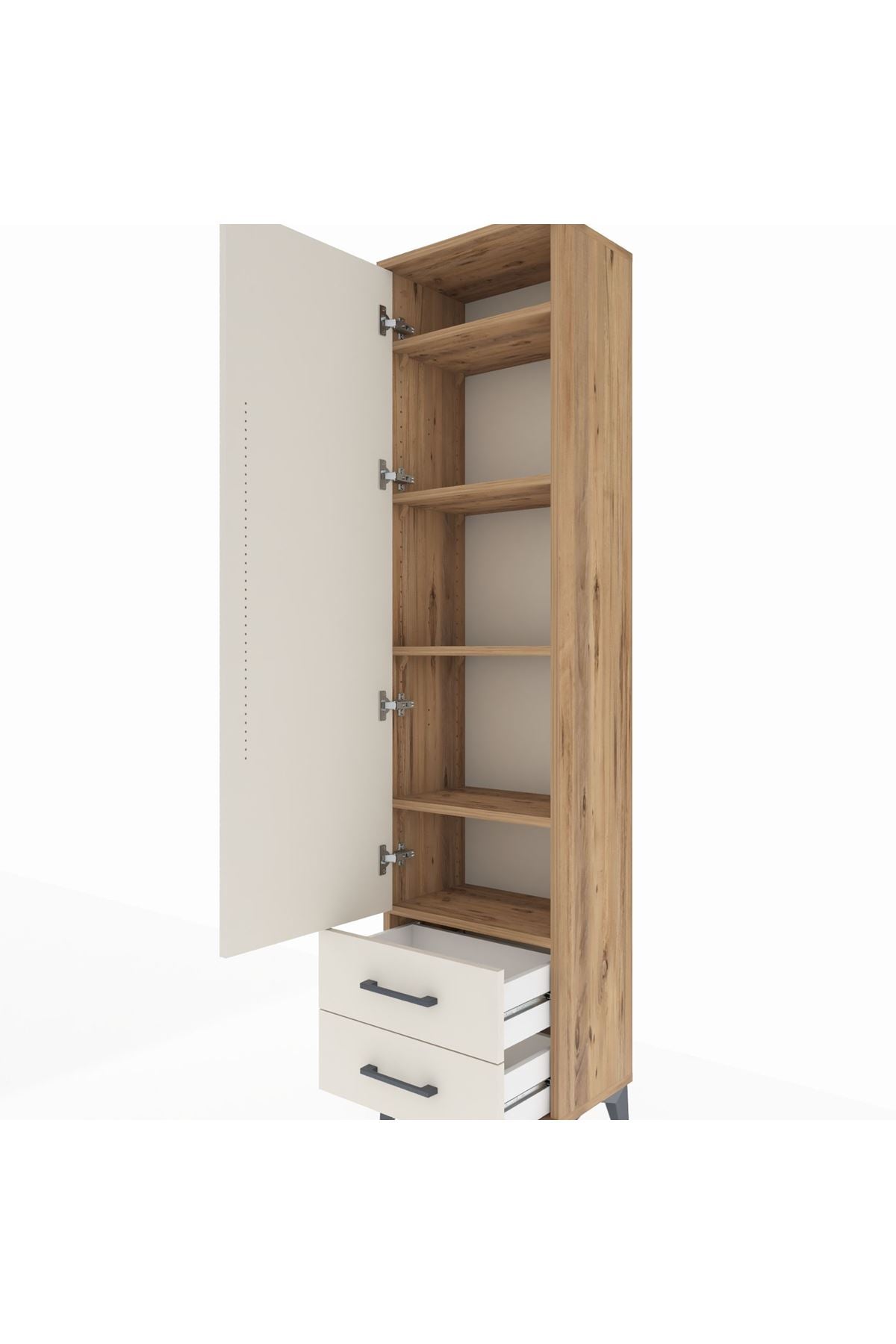 Arges Dolap 5 Raflı 2 Çekmeceli Tek Kapaklı 44x30x182 Çam-Aytaşı