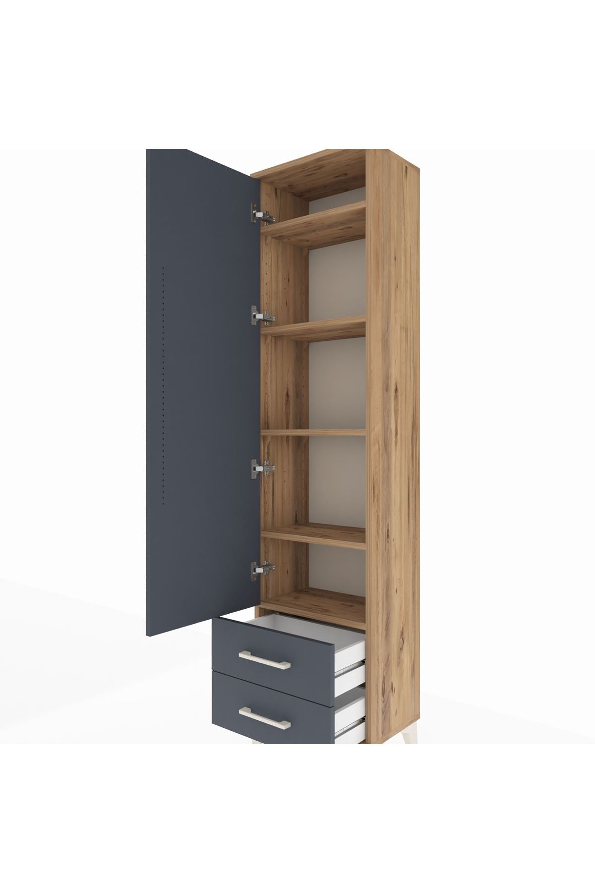 Arges Dolap 5 Raflı 2 Çekmeceli Tek Kapaklı 44x30x182 Çam-Antrasit