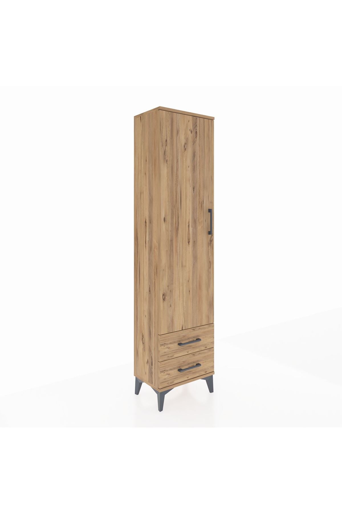 Arges Dolap 5 Raflı 2 Çekmeceli Tek Kapaklı 44x30x182 Çam-Çam