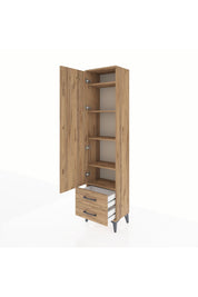 Arges Dolap 5 Raflı 2 Çekmeceli Tek Kapaklı 44x30x182 Çam-Çam