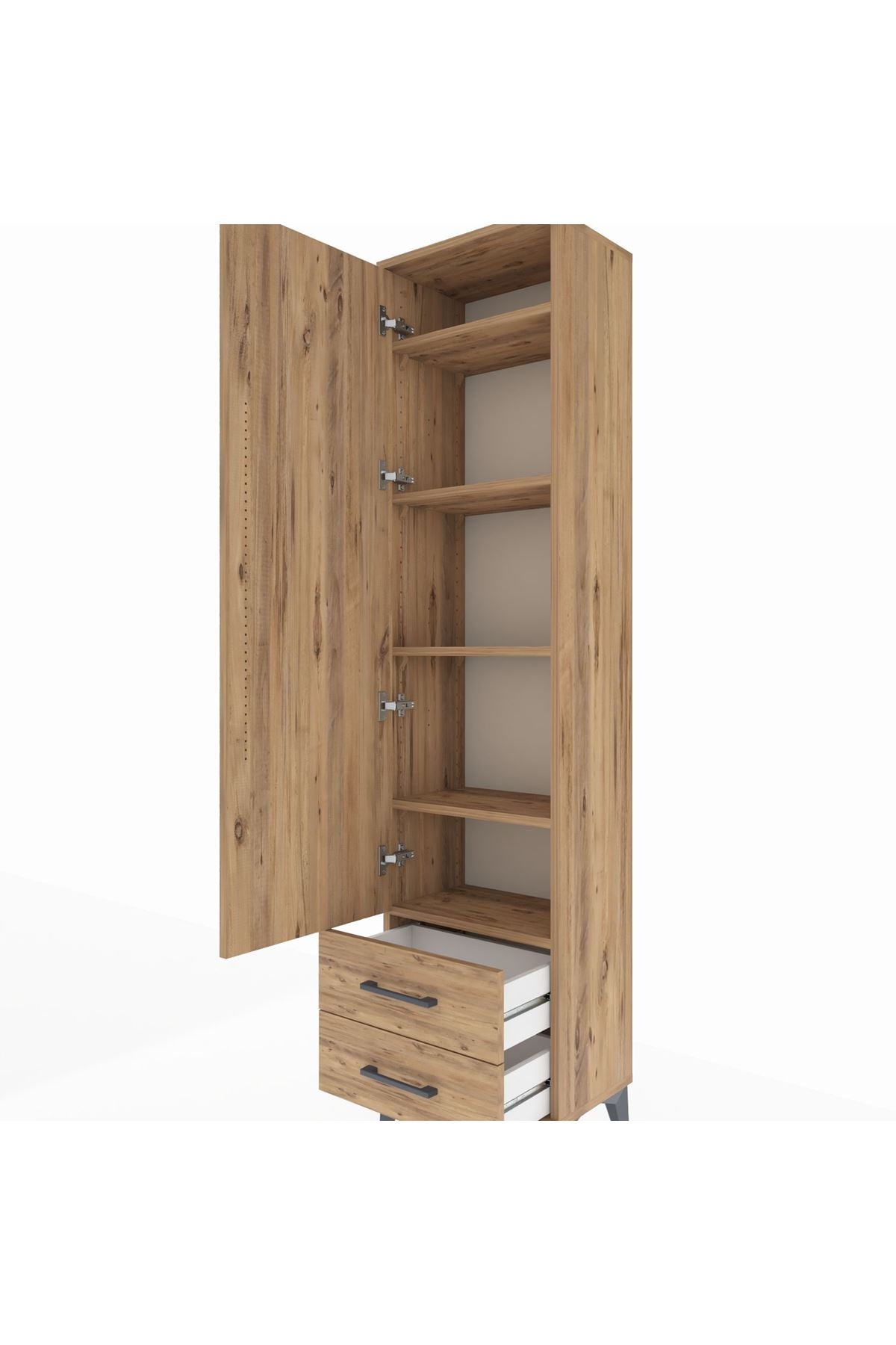 Arges Dolap 5 Raflı 2 Çekmeceli Tek Kapaklı 44x30x182 Çam-Çam