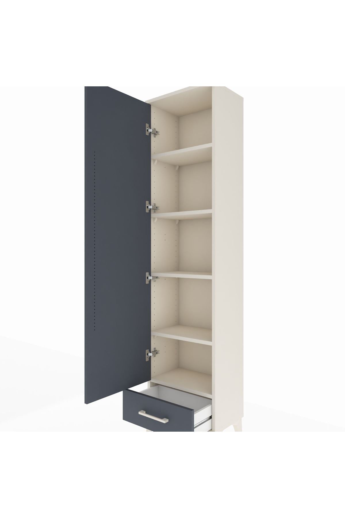 Arges Dolap 5 Raflı Tek Çekmeceli Tek Kapaklı 44x30x182 Aytaşı-Antrasit