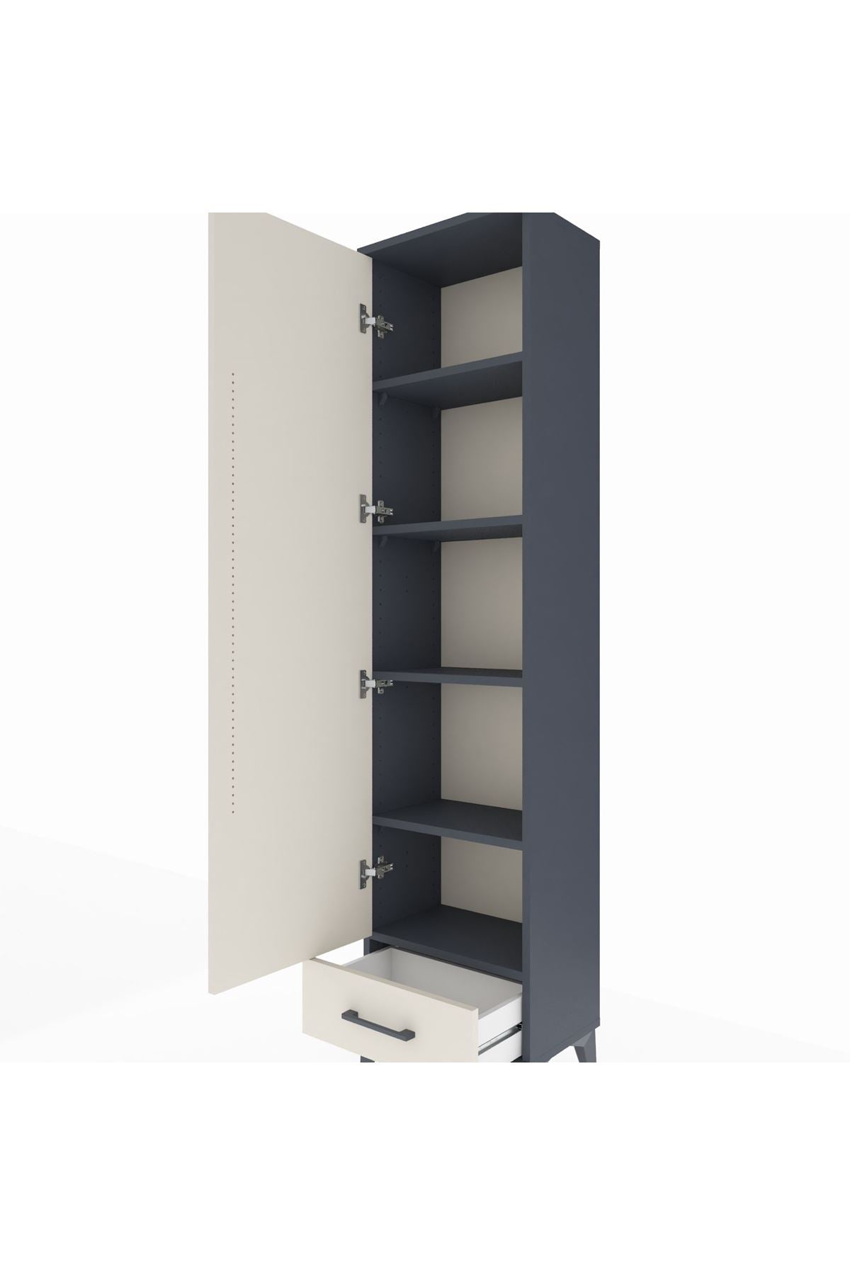 Arges Dolap 5 Raflı Tek Çekmeceli Tek Kapaklı 44x30x182 Antrasit-Aytaşı