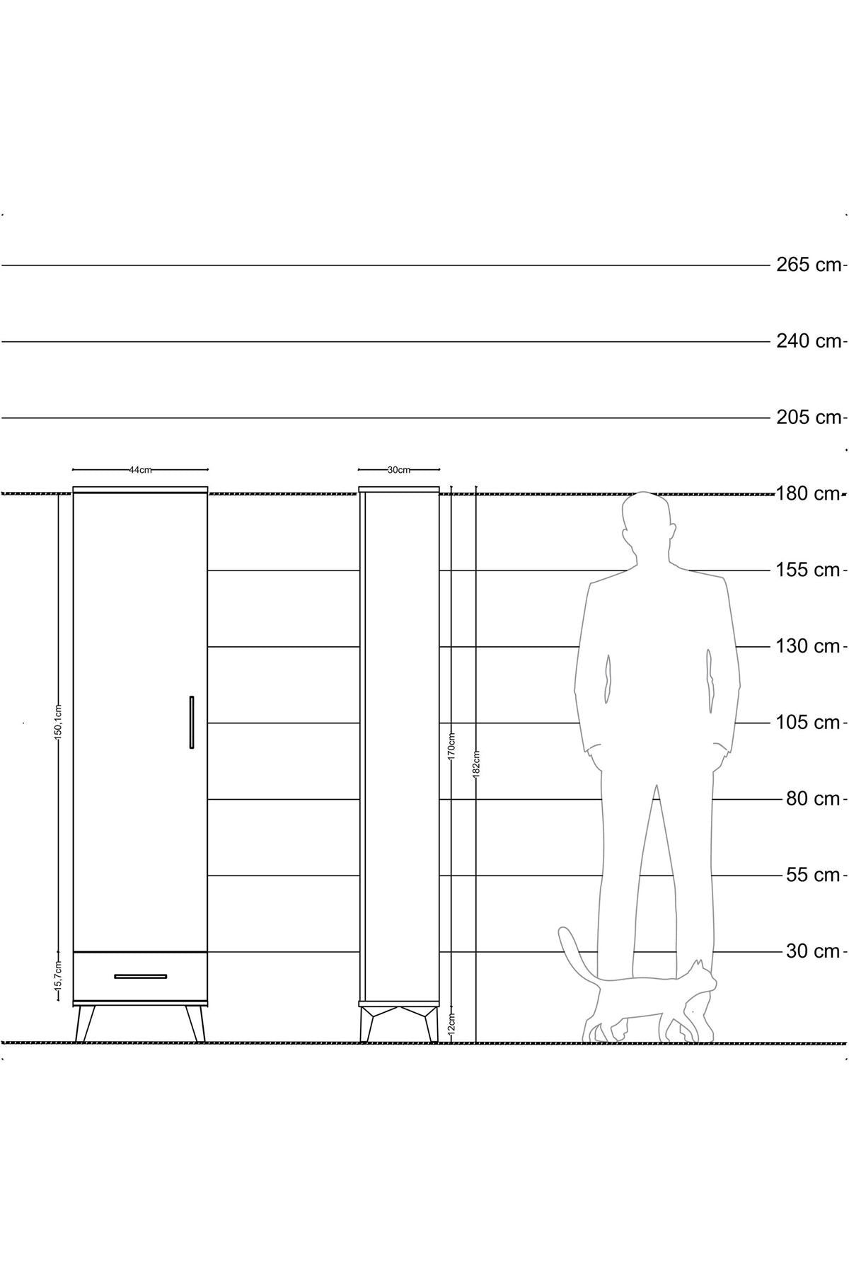 Arges Dolap 5 Raflı Tek Çekmeceli Tek Kapaklı 44x30x182 Antrasit-Aytaşı