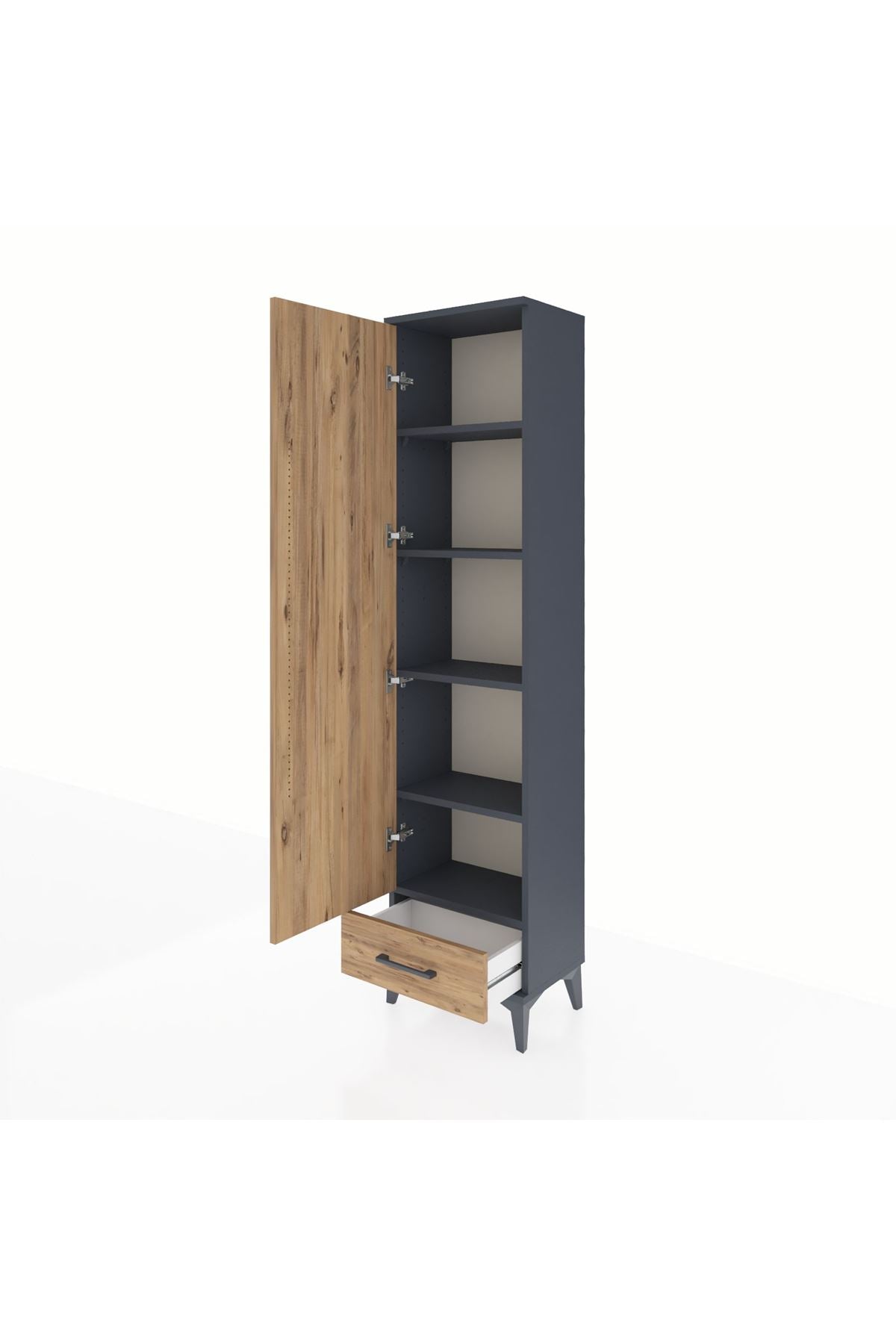 Arges Dolap 5 Raflı Tek Çekmeceli Tek Kapaklı 44x30x182 Antrasit-Çam