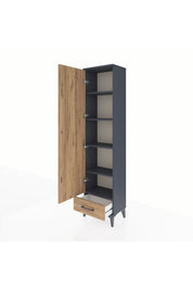 Arges Dolap 5 Raflı Tek Çekmeceli Tek Kapaklı 44x30x182 Antrasit-Çam