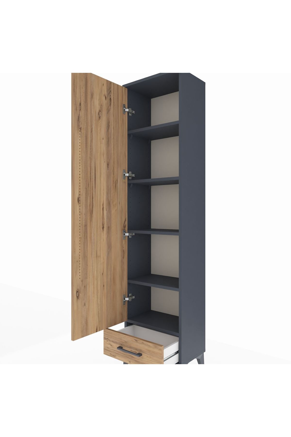 Arges Dolap 5 Raflı Tek Çekmeceli Tek Kapaklı 44x30x182 Antrasit-Çam