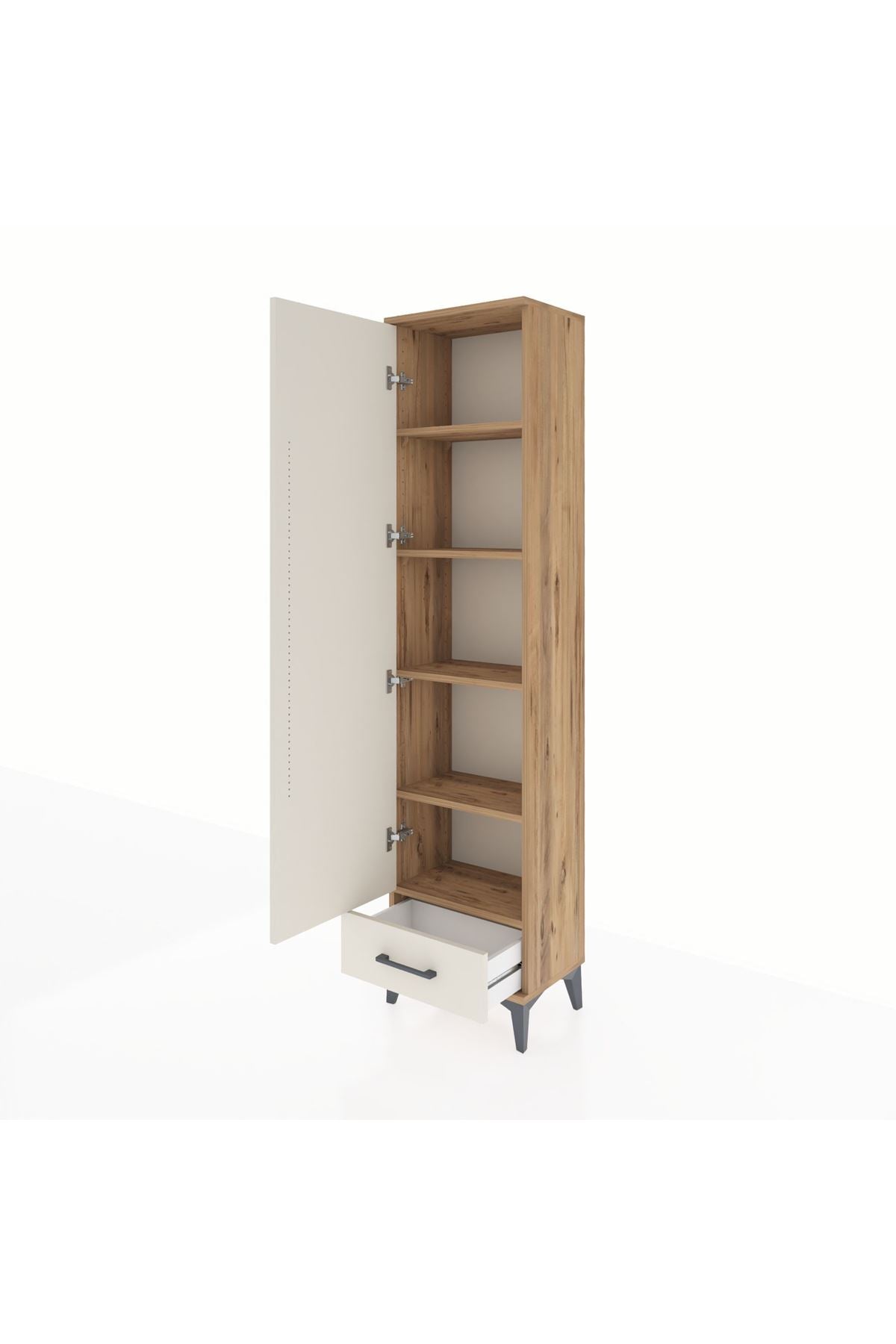 Arges Dolap 5 Raflı Tek Çekmeceli Tek Kapaklı 44x30x182 Çam-Aytaşı