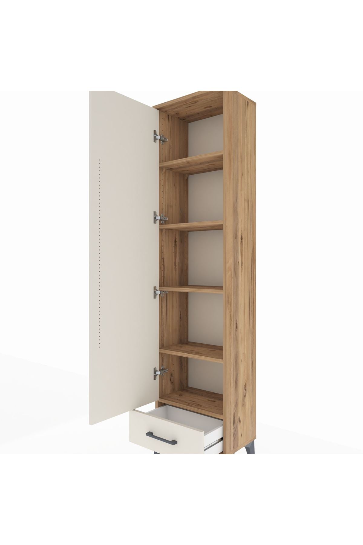 Arges Dolap 5 Raflı Tek Çekmeceli Tek Kapaklı 44x30x182 Çam-Aytaşı