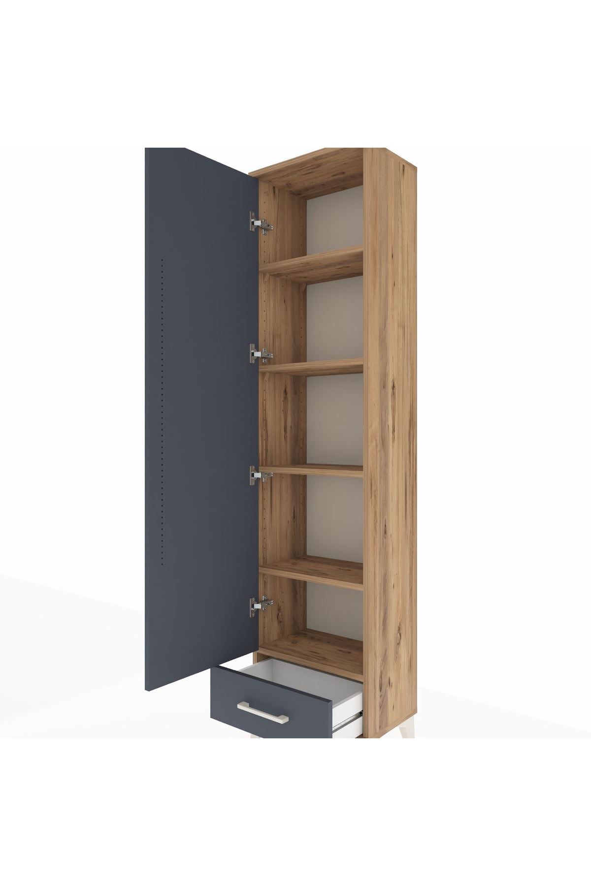 Arges Dolap 5 Raflı Tek Çekmeceli Tek Kapaklı 44x30x182 Çam-Antrasit