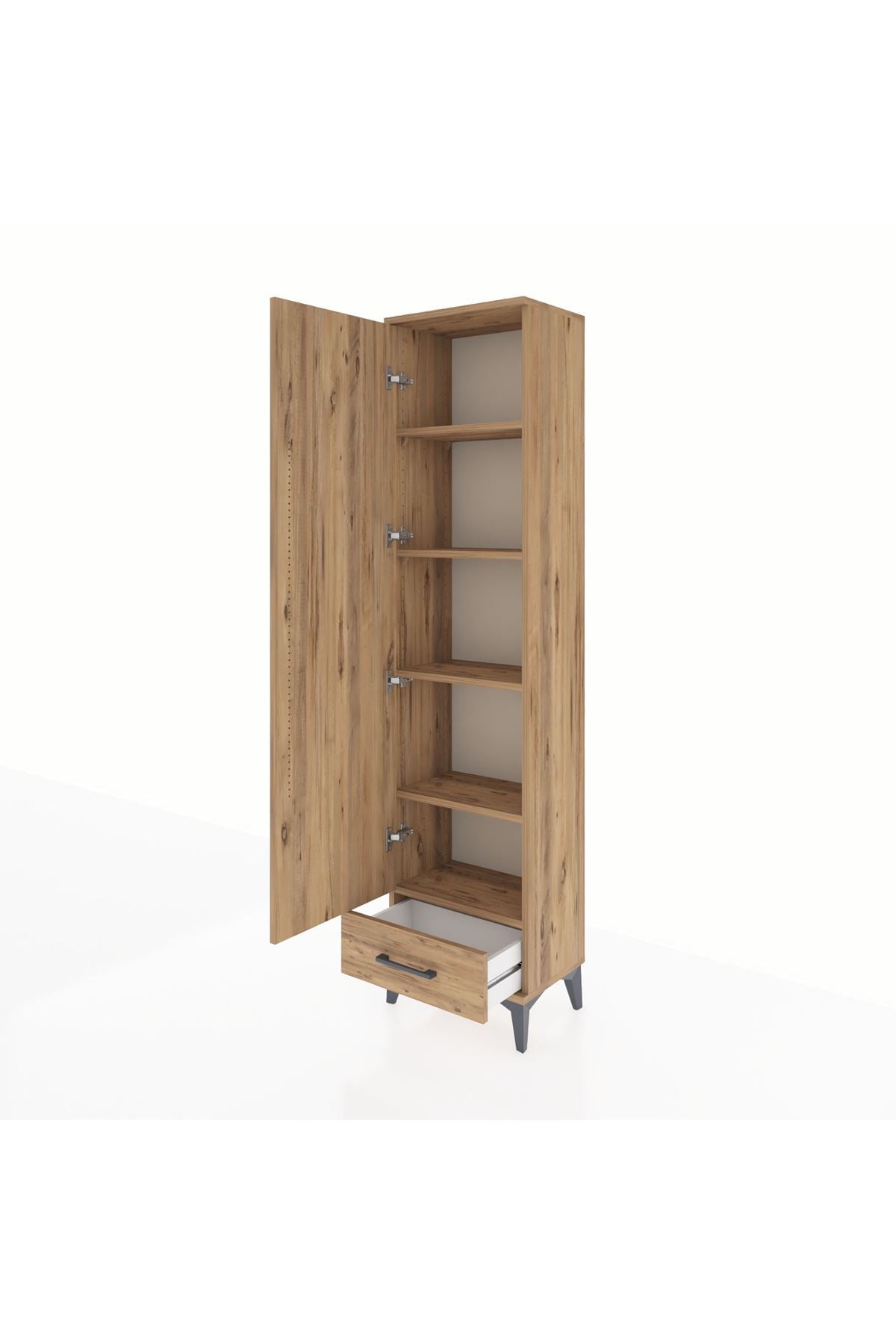 Arges Dolap 5 Raflı Tek Çekmeceli Tek Kapaklı 44x30x182 Çam-Çam