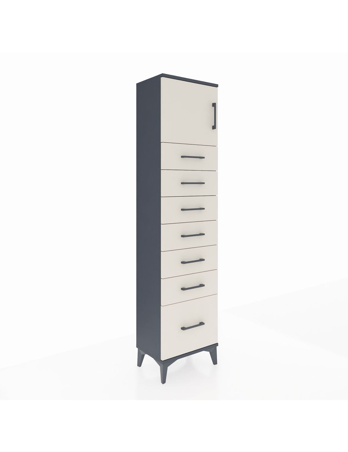 Arges Dolap Tek Raflı 7 Çekmeceli Tek Kapaklı 44x30x182 Antrasit-Aytaşı