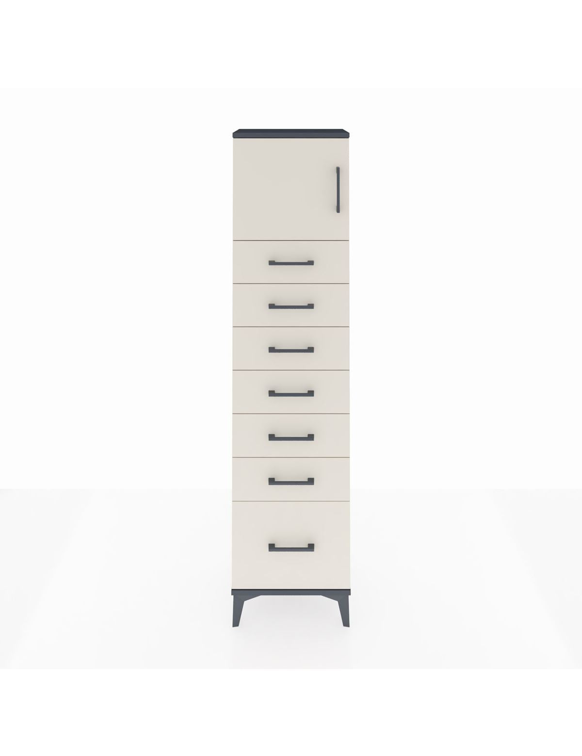 Arges Dolap Tek Raflı 7 Çekmeceli Tek Kapaklı 44x30x182 Antrasit-Aytaşı