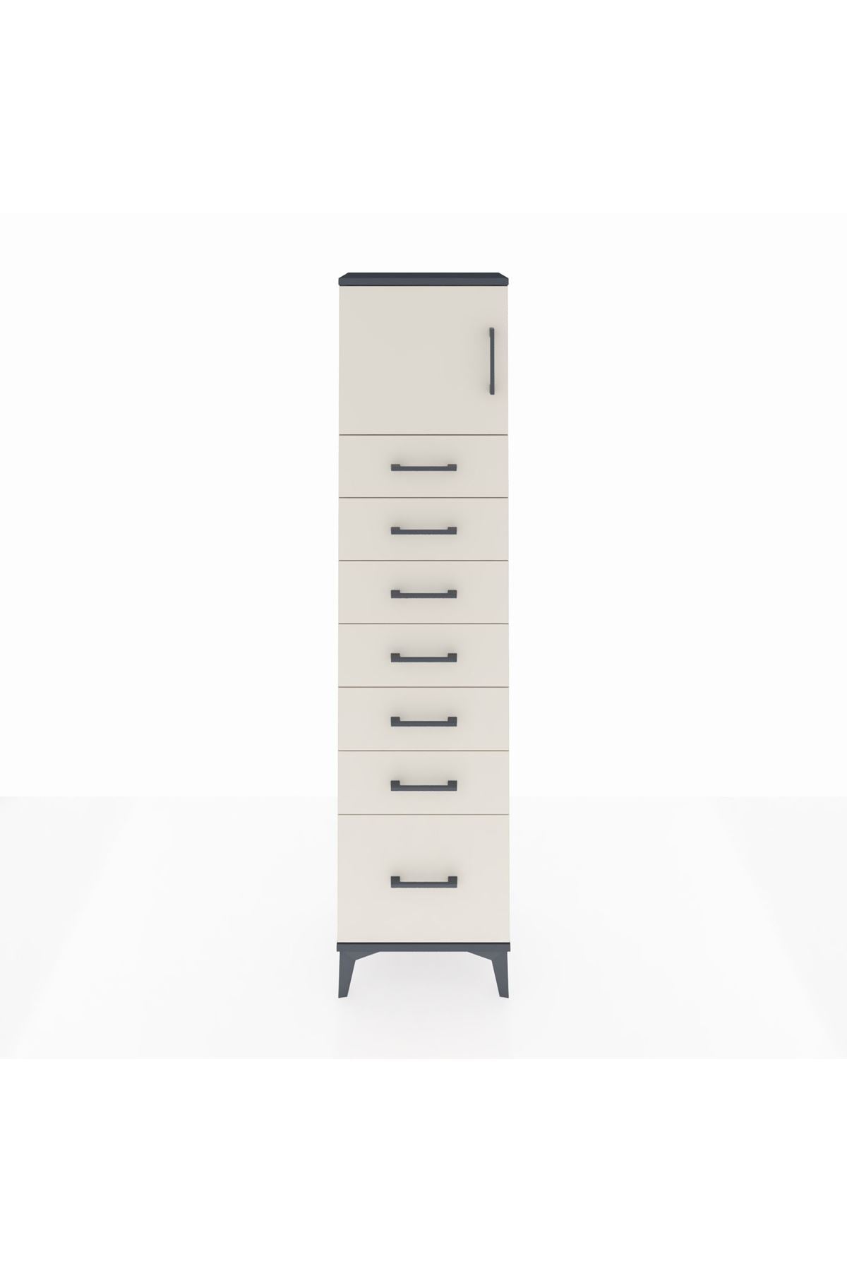 Arges Dolap Tek Raflı 7 Çekmeceli Tek Kapaklı 44x30x182 Antrasit-Aytaşı