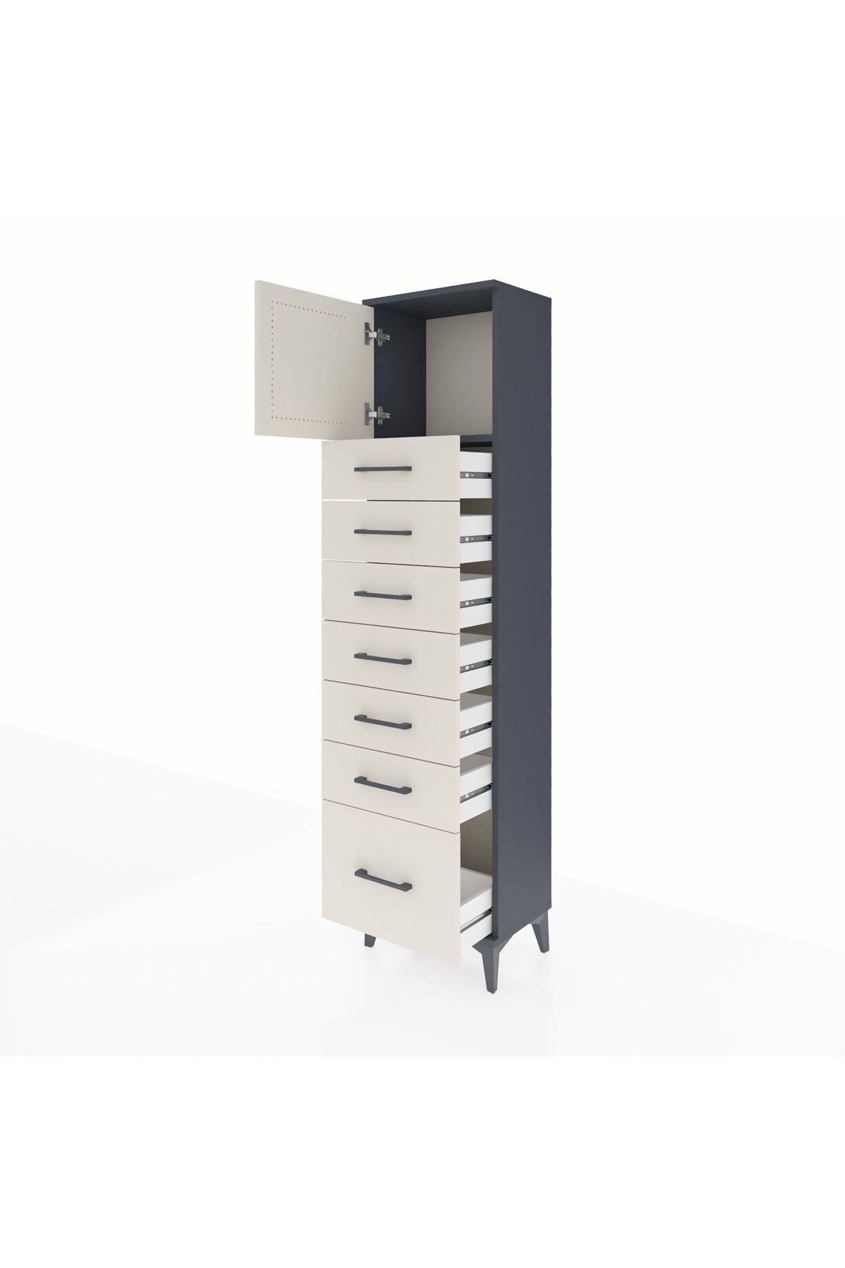 Arges Dolap Tek Raflı 7 Çekmeceli Tek Kapaklı 44x30x182 Antrasit-Aytaşı