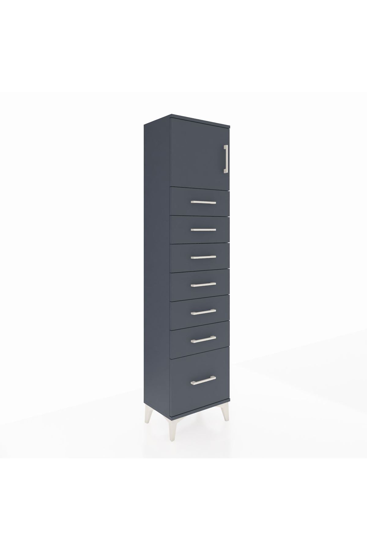 Arges Dolap Tek Raflı 7 Çekmeceli Tek Kapaklı 44x30x182 Antrasit-Antrasit