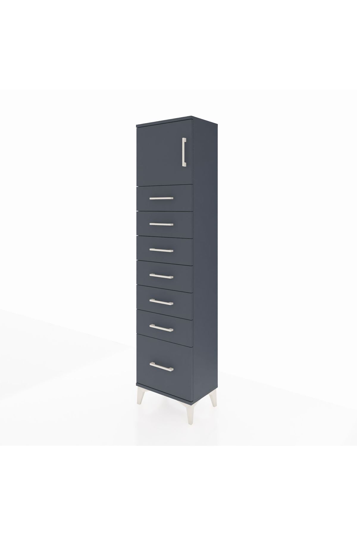 Arges Dolap Tek Raflı 7 Çekmeceli Tek Kapaklı 44x30x182 Antrasit-Antrasit