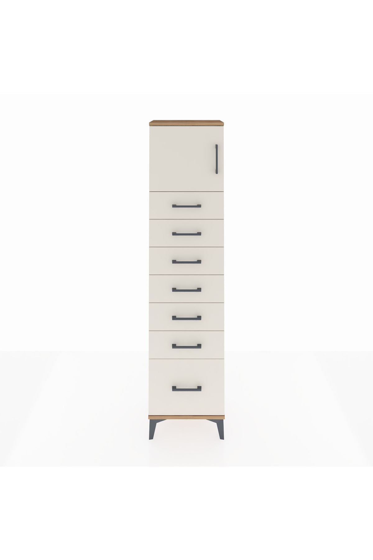 Arges Dolap Tek Raflı 7 Çekmeceli Tek Kapaklı 44x30x182 Çam-Aytaşı