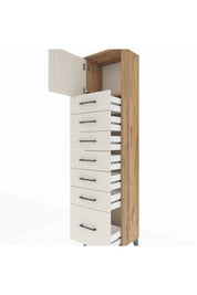 Arges Dolap Tek Raflı 7 Çekmeceli Tek Kapaklı 44x30x182 Çam-Aytaşı