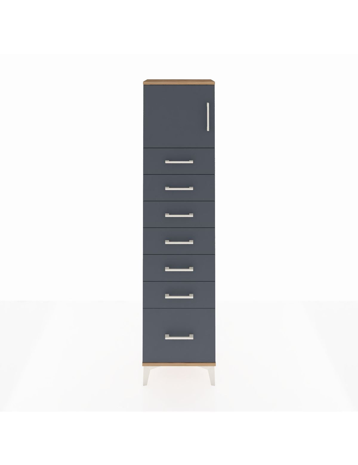 Arges Dolap Tek Raflı 7 Çekmeceli Tek Kapaklı 44x30x182 Çam-Antrasit