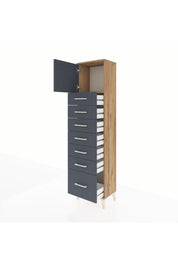 Arges Dolap Tek Raflı 7 Çekmeceli Tek Kapaklı 44x30x182 Çam-Antrasit