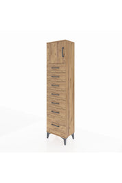 Arges Dolap Tek Raflı 7 Çekmeceli Tek Kapaklı 44x30x182 Çam-Çam