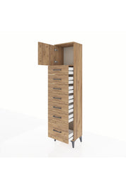 Arges Dolap Tek Raflı 7 Çekmeceli Tek Kapaklı 44x30x182 Çam-Çam
