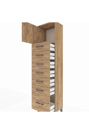 Arges Dolap Tek Raflı 7 Çekmeceli Tek Kapaklı 44x30x182 Çam-Çam