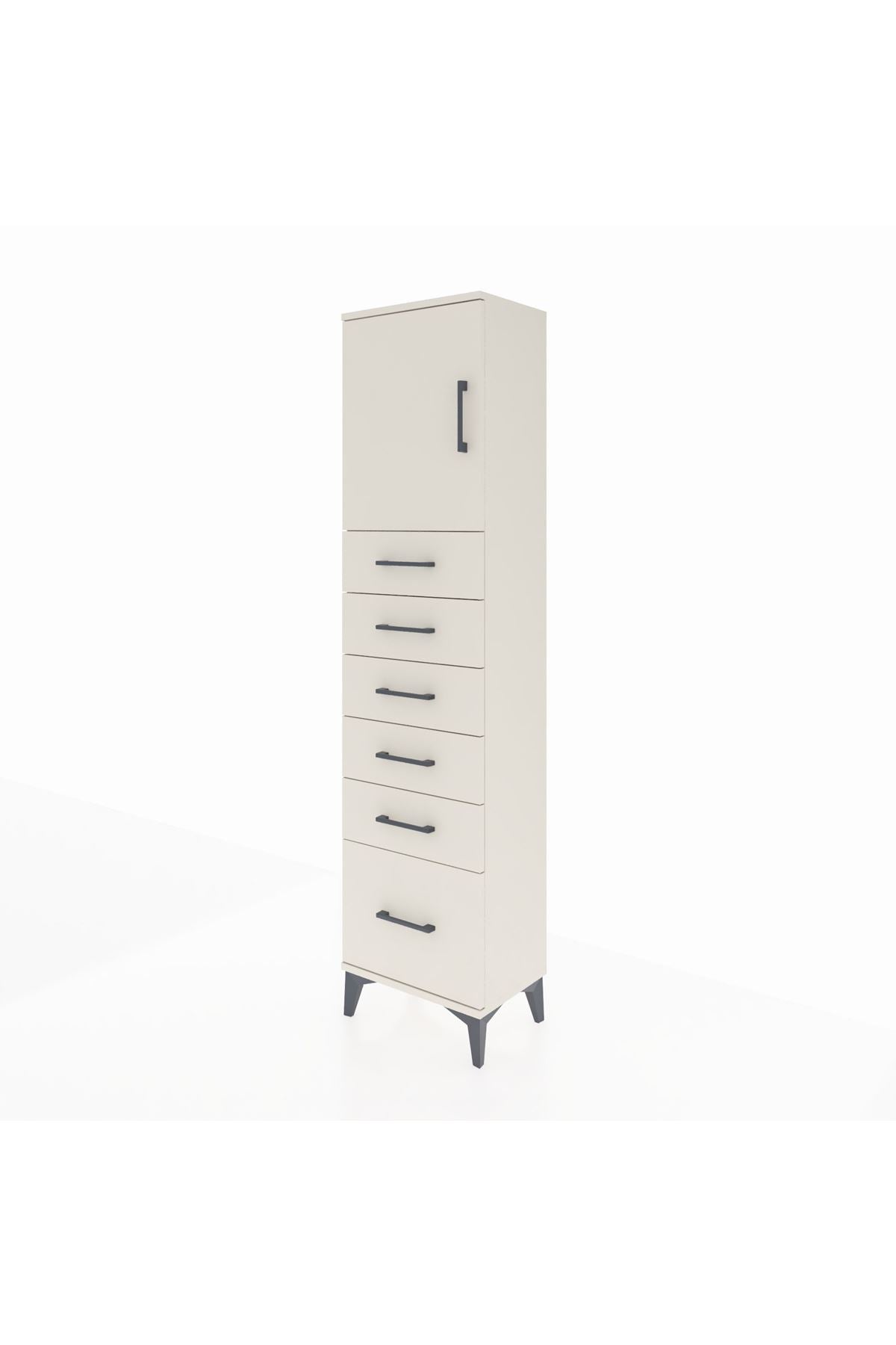 Arges Dolap Tek Raflı 6 Çekmeceli Tek Kapaklı 44x30x182 Aytaşı-Aytaşı