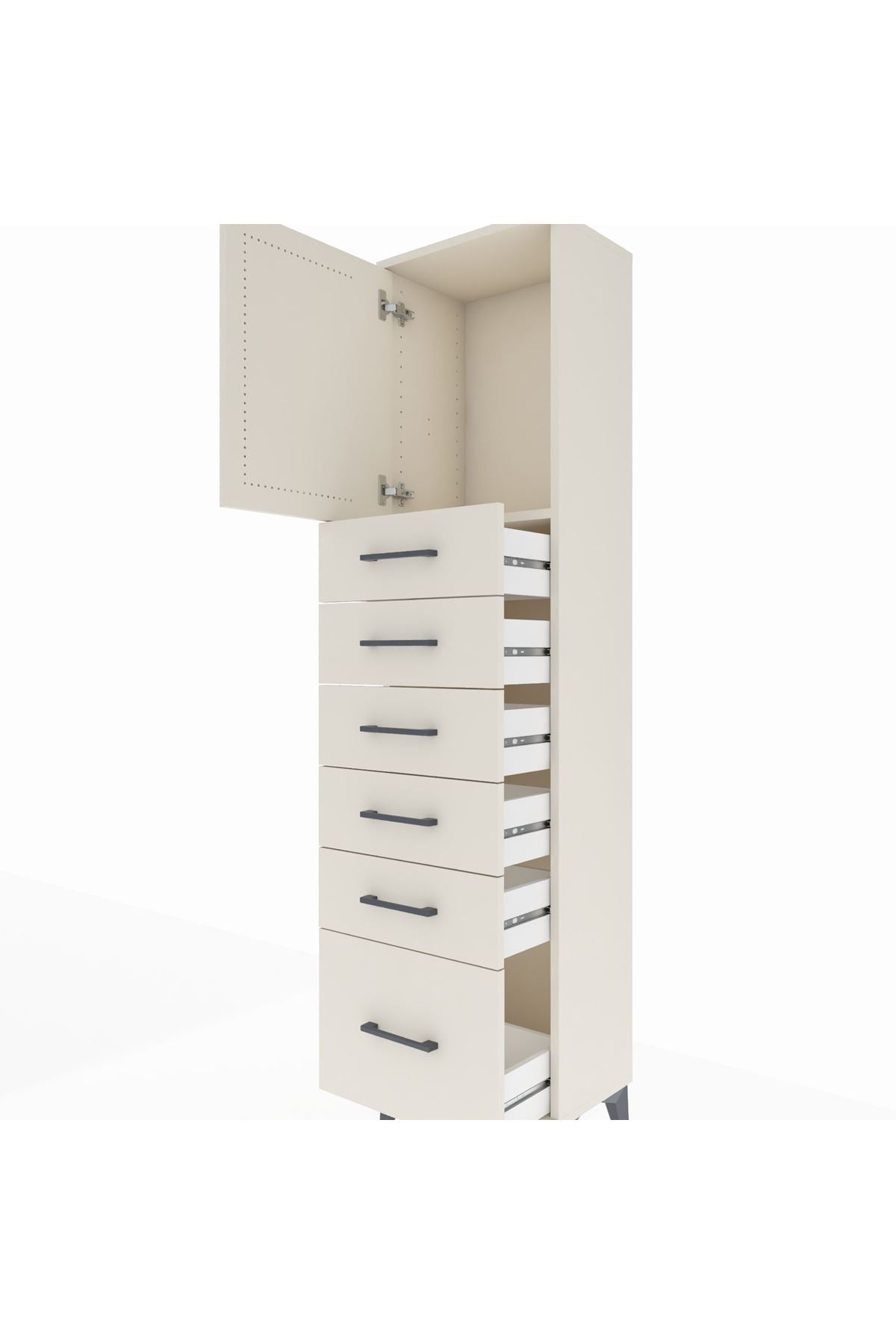 Arges Dolap Tek Raflı 6 Çekmeceli Tek Kapaklı 44x30x182 Aytaşı-Aytaşı