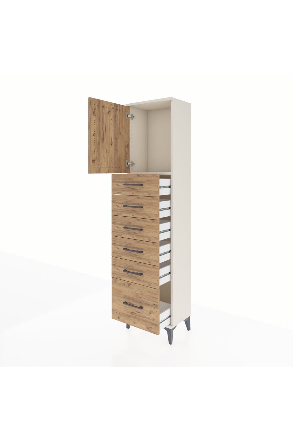 Arges Dolap Tek Raflı 6 Çekmeceli Tek Kapaklı 44x30x182 Aytaşı-Çam