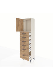 Arges Dolap Tek Raflı 6 Çekmeceli Tek Kapaklı 44x30x182 Aytaşı-Çam