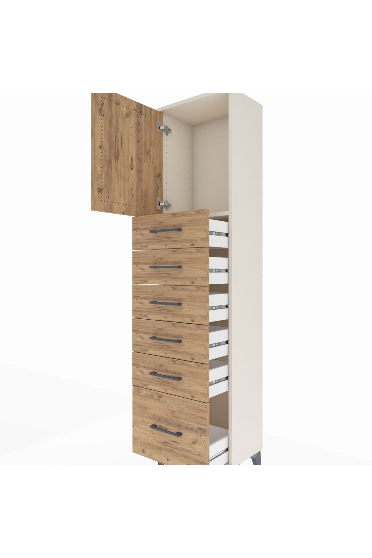 Arges Dolap Tek Raflı 6 Çekmeceli Tek Kapaklı 44x30x182 Aytaşı-Çam