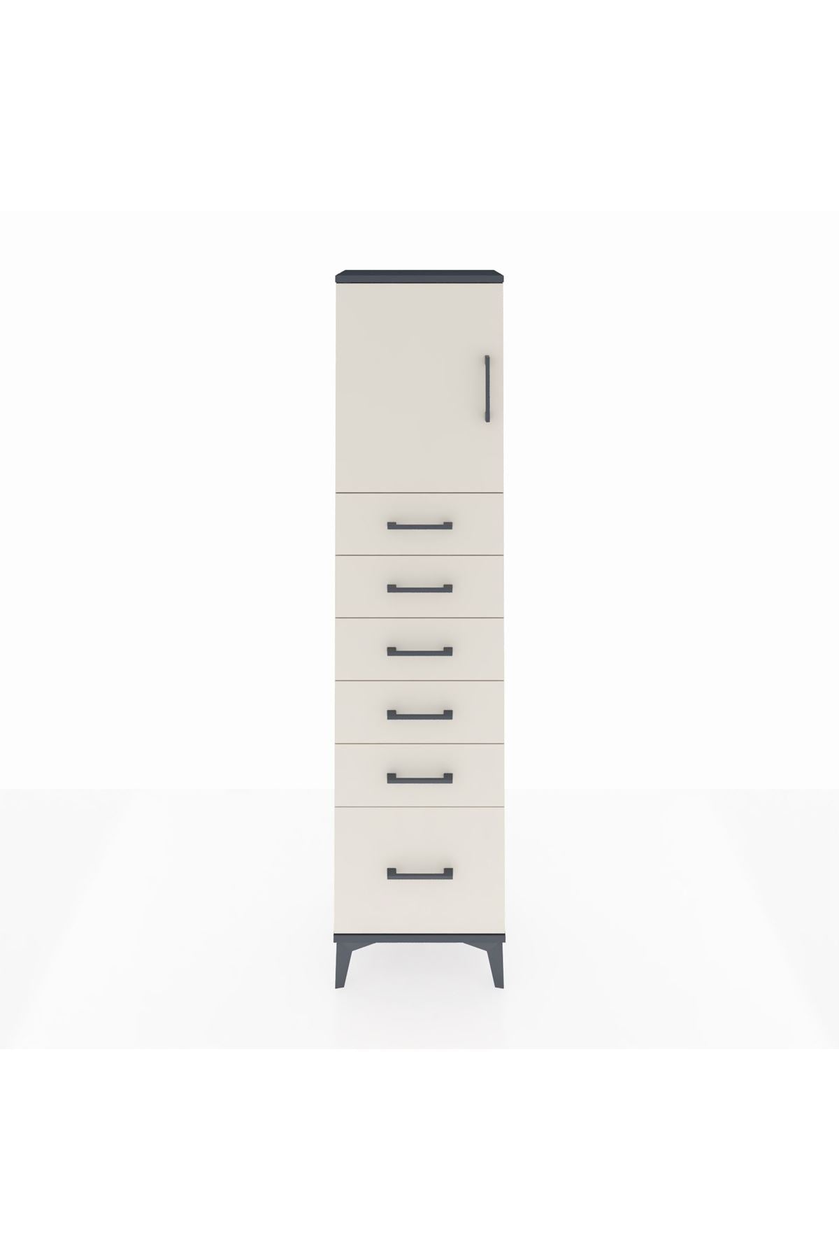 Arges Dolap Tek Raflı 6 Çekmeceli Tek Kapaklı 44x30x182 Antrasit-Aytaşı