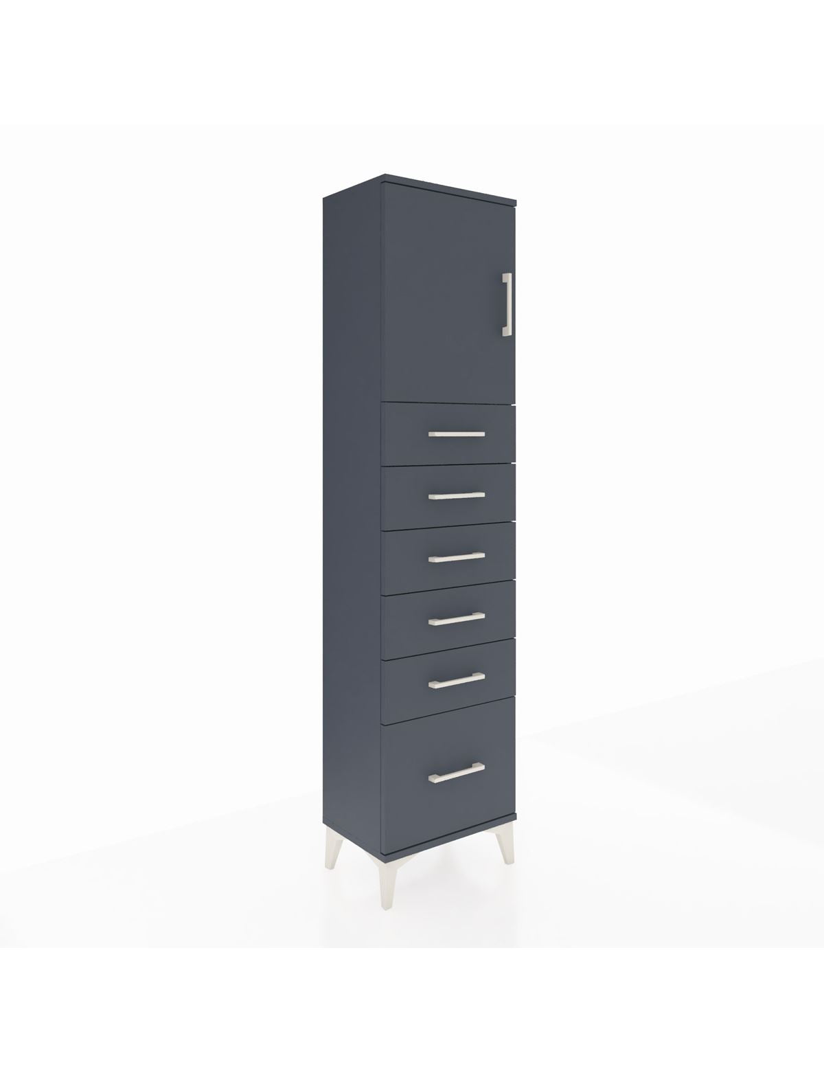 Arges Dolap Tek Raflı 6 Çekmeceli Tek Kapaklı 44x30x182 Antrasit-Antrasit