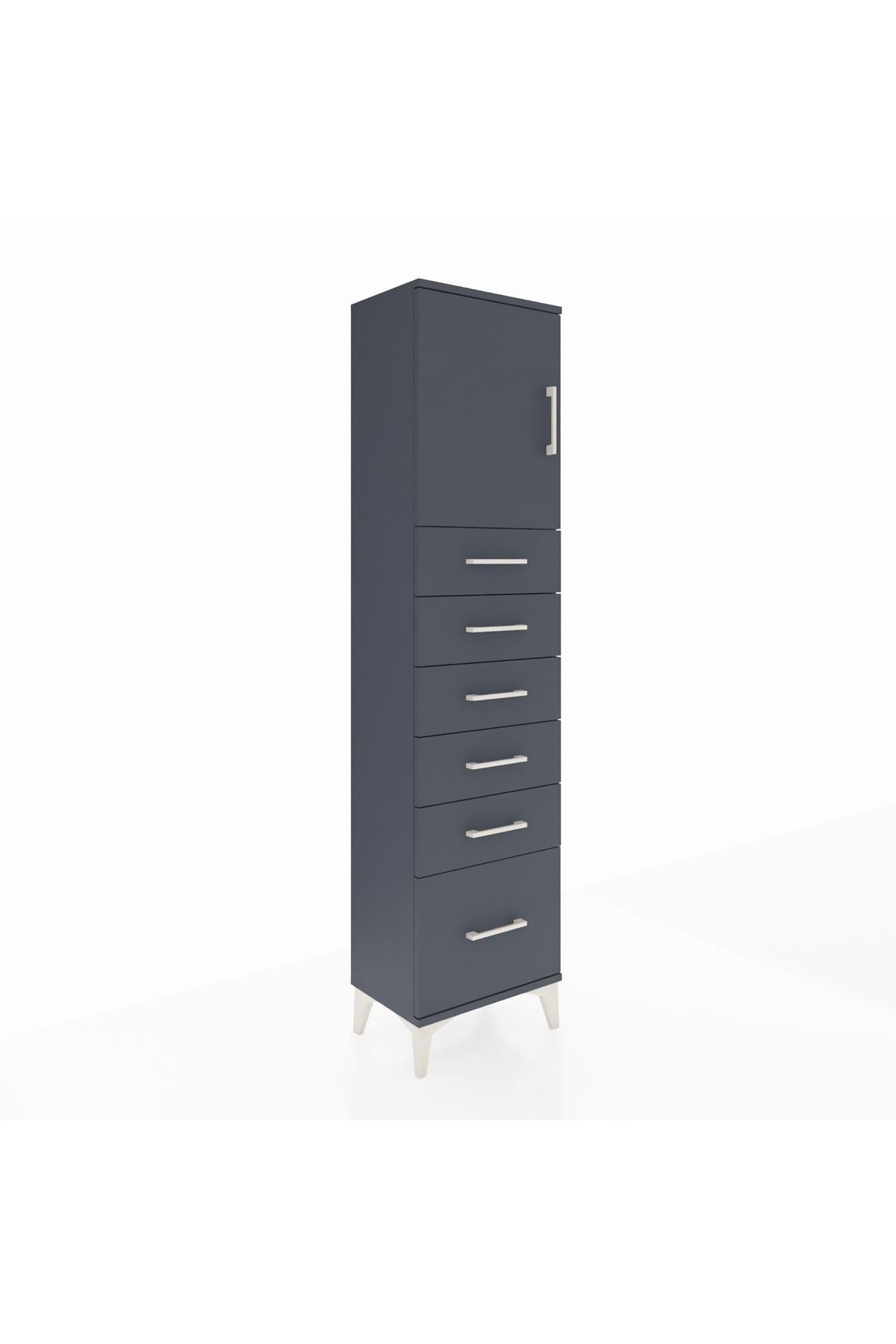 Arges Dolap Tek Raflı 6 Çekmeceli Tek Kapaklı 44x30x182 Antrasit-Antrasit