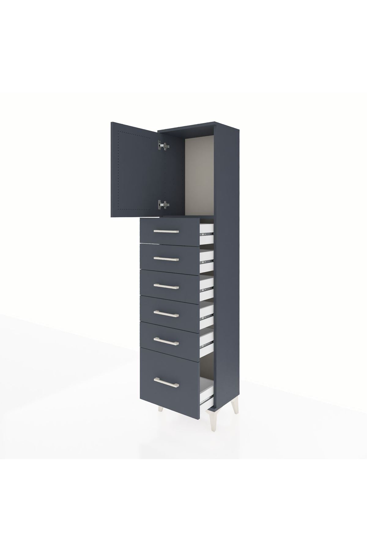 Arges Dolap Tek Raflı 6 Çekmeceli Tek Kapaklı 44x30x182 Antrasit-Antrasit