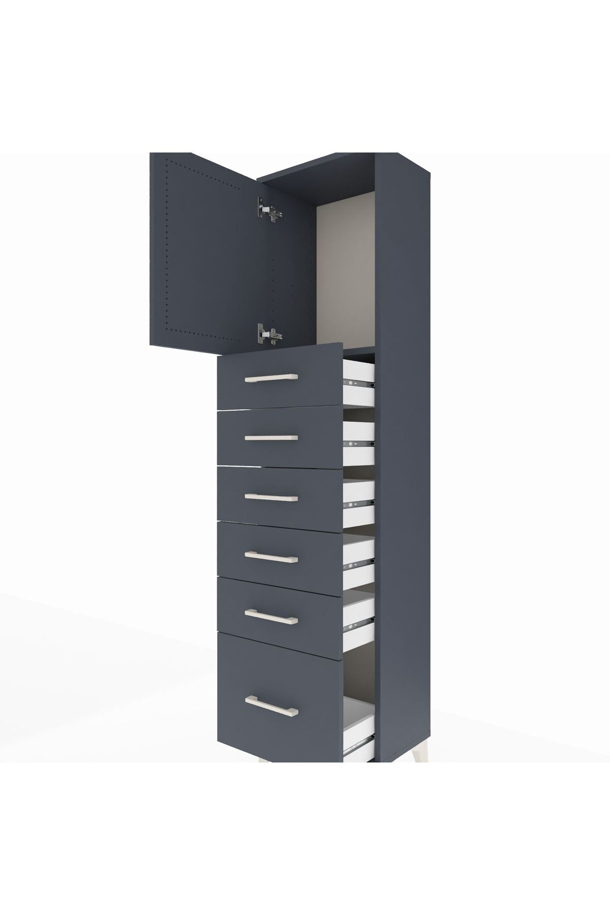 Arges Dolap Tek Raflı 6 Çekmeceli Tek Kapaklı 44x30x182 Antrasit-Antrasit