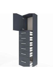 Arges Dolap Tek Raflı 6 Çekmeceli Tek Kapaklı 44x30x182 Antrasit-Antrasit