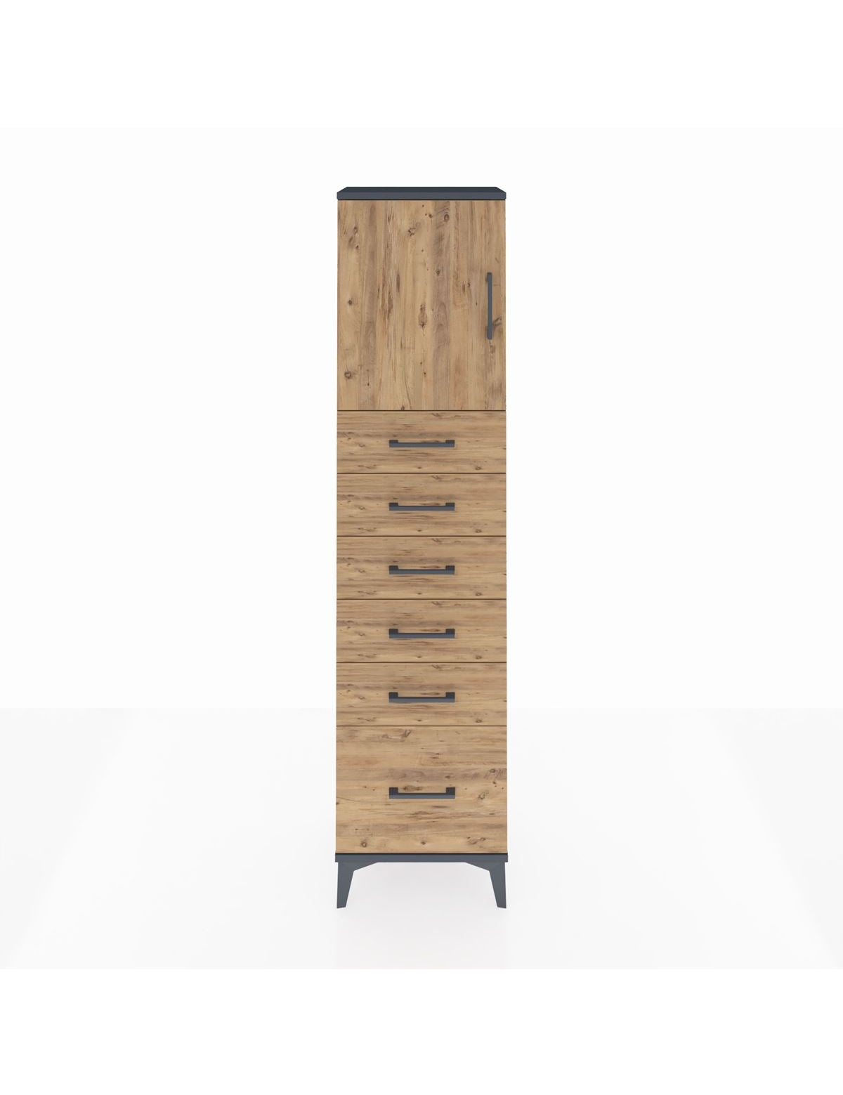 Arges Dolap Tek Raflı 6 Çekmeceli Tek Kapaklı 44x30x182 Antrasit-Çam