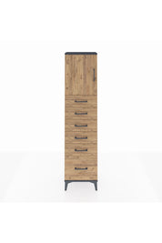 Arges Dolap Tek Raflı 6 Çekmeceli Tek Kapaklı 44x30x182 Antrasit-Çam