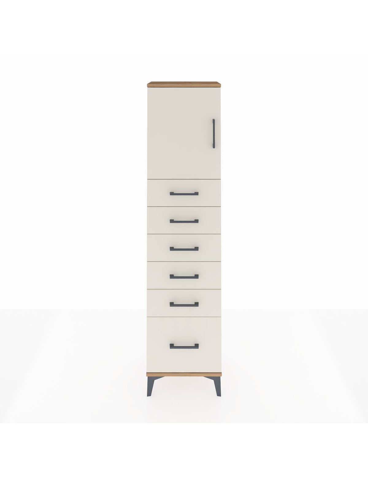 Arges Dolap Tek Raflı 6 Çekmeceli Tek Kapaklı 44x30x182 Çam-Aytaşı