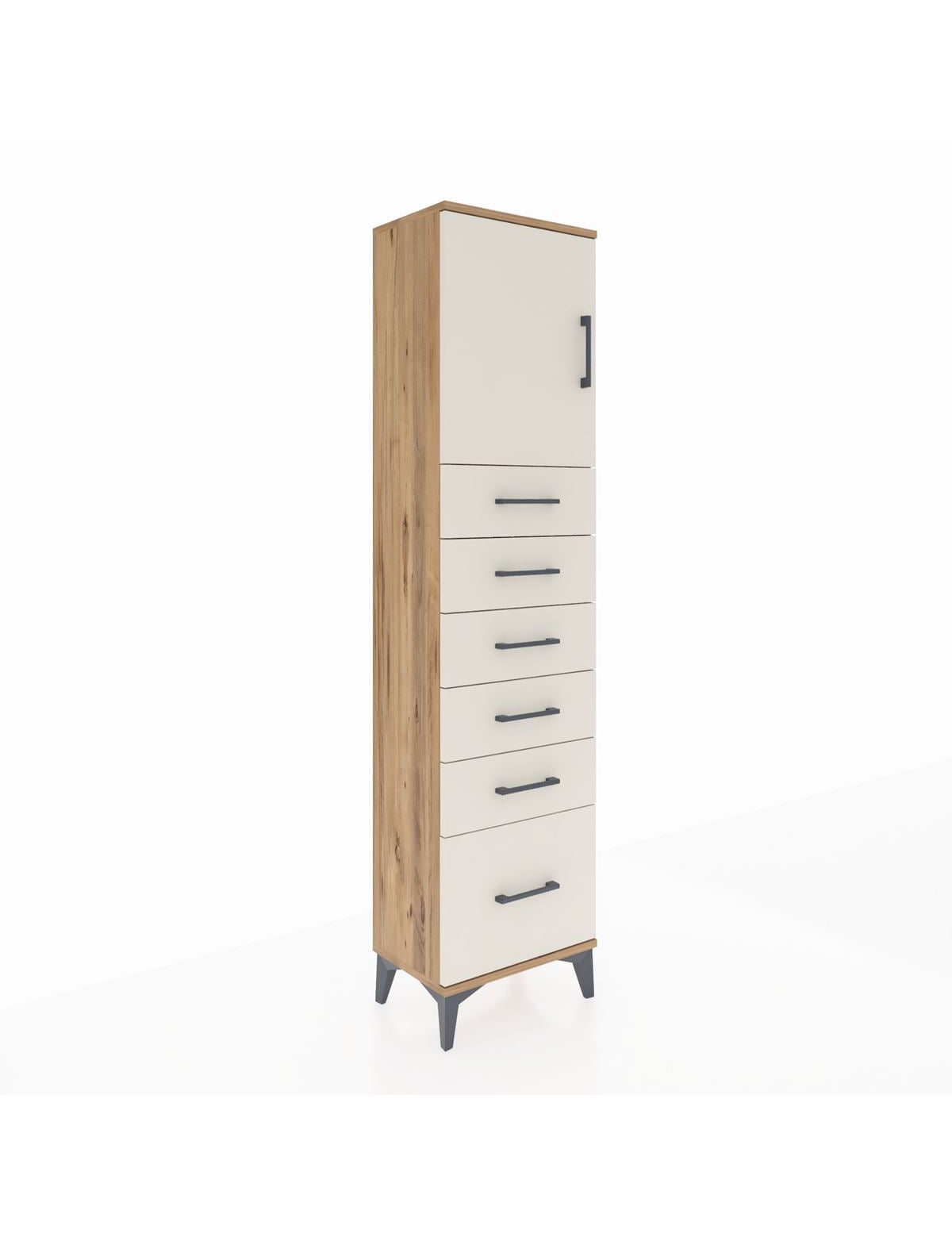 Arges Dolap Tek Raflı 6 Çekmeceli Tek Kapaklı 44x30x182 Çam-Aytaşı