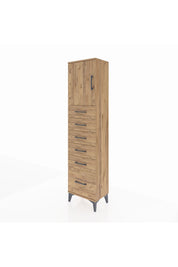 Arges Dolap Tek Raflı 6 Çekmeceli Tek Kapaklı 44x30x182 Çam-Çam