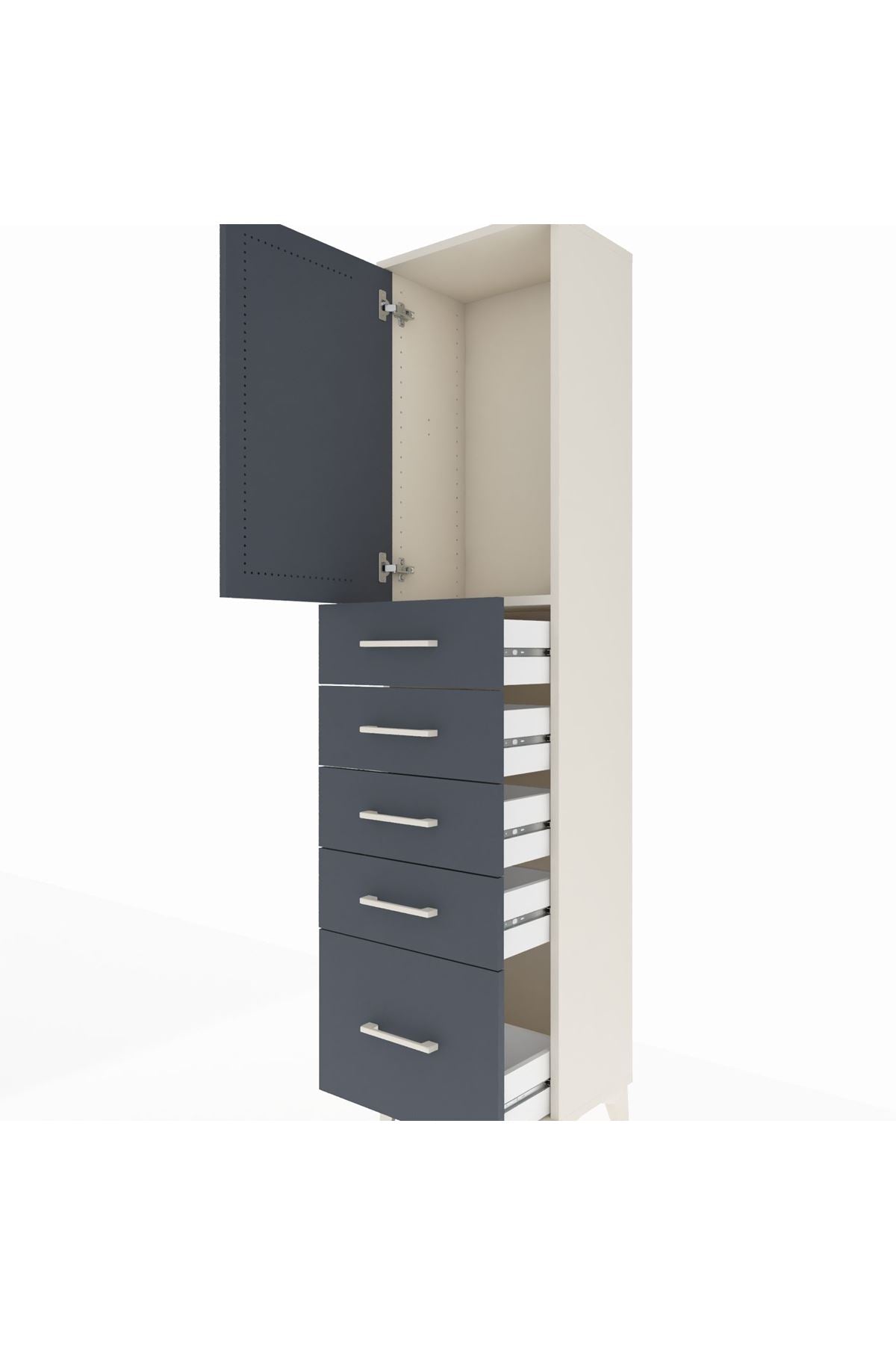 Arges Dolap Tek Raflı 5 Çekmeceli Tek Kapaklı 44x30x182 Aytaşı-Antrasit