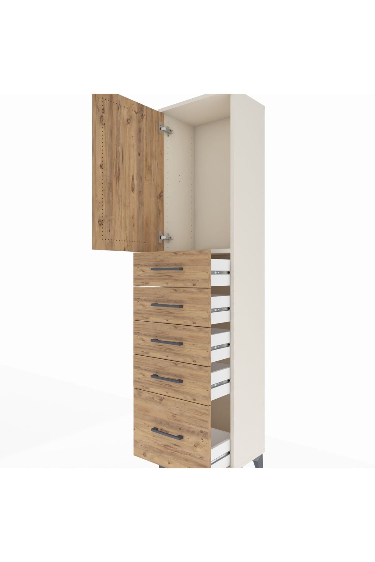 Arges Dolap Tek Raflı 5 Çekmeceli Tek Kapaklı 44x30x182 Aytaşı-Çam