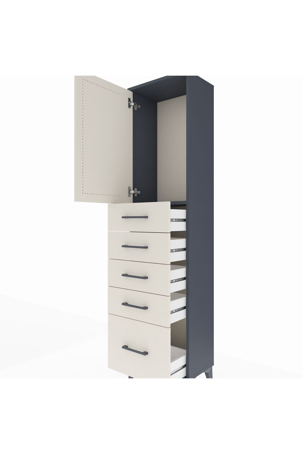 Arges Dolap Tek Raflı 5 Çekmeceli Tek Kapaklı 44x30x182 Antrasit-Aytaşı